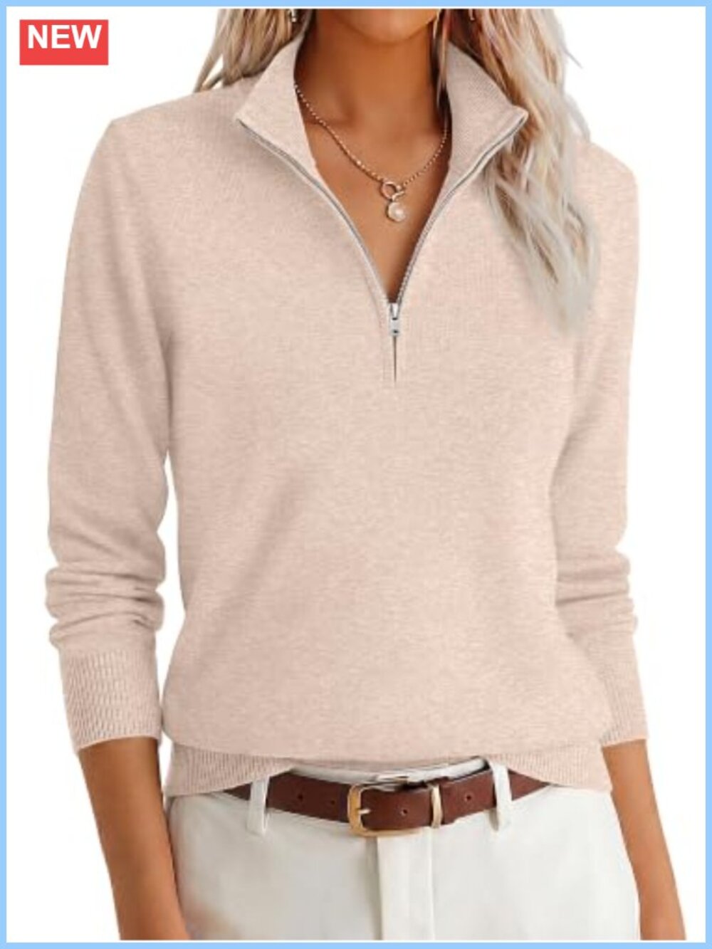 ANRABESS Womens Quarter Zip Lightweight Knit Sweater Pullover Long Sleeve